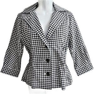 Houndstooth Blazer Joan Rivers Vintage Monochrome Stretchy Comfort Cinched S